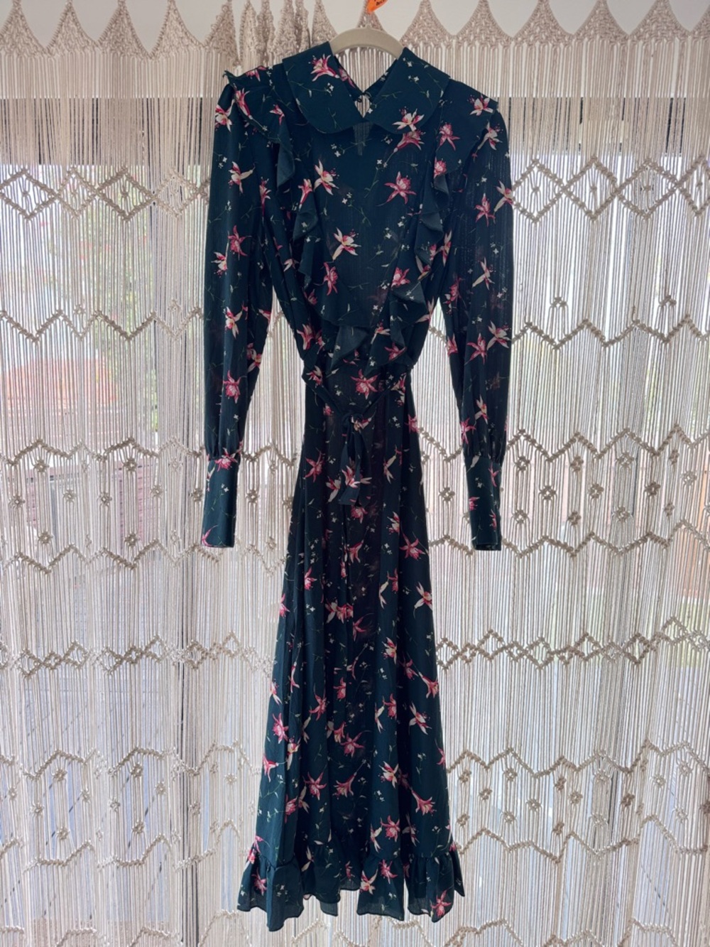 Nasty Gal Dark Green Midi Dress with Pink Floral Print